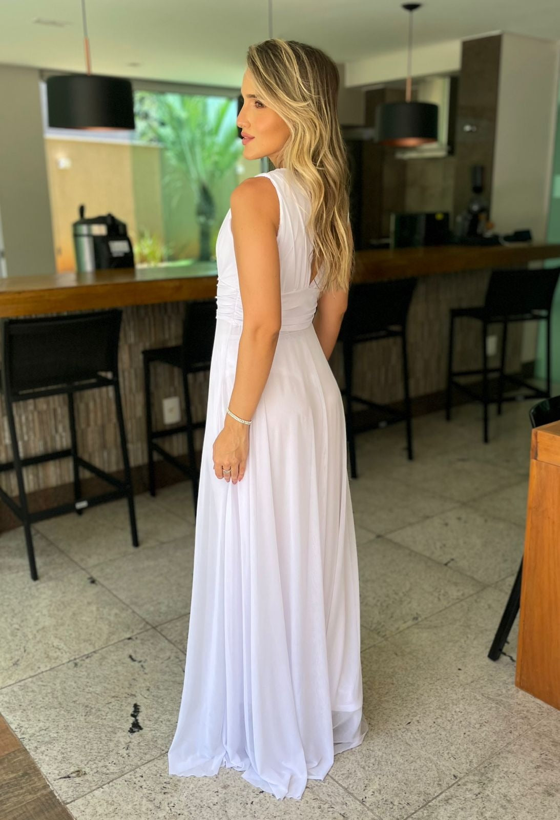 Vestido Longo Manu Branco Microtule