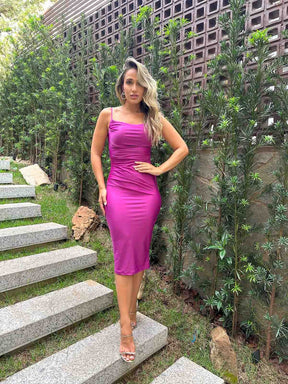 Vestido Ana Lucia Uva Fúcsia Midi Jersey