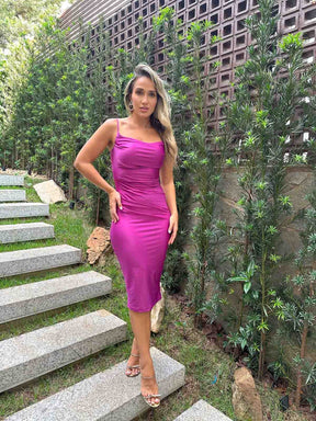 Vestido Ana Lucia Uva Fúcsia Midi Jersey