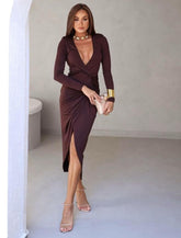 Vestido Janaina Marrom Midi Tecido Fluity