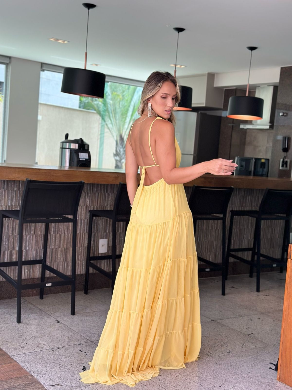Vestido Longo Amanda Tule Amarelo