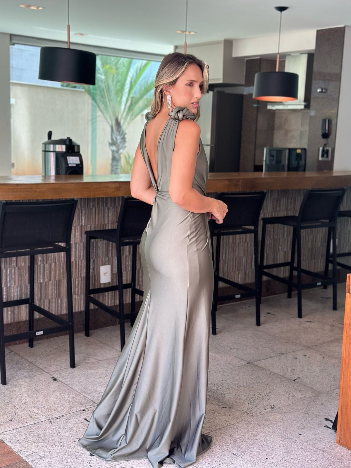 Vestido Longo Aurora Oliva Jersey Br