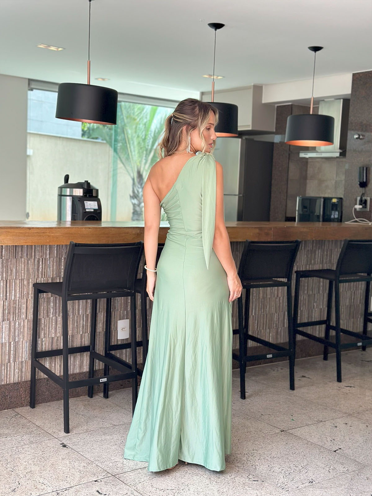 Vestido Longo Lari Menta Jersey Br