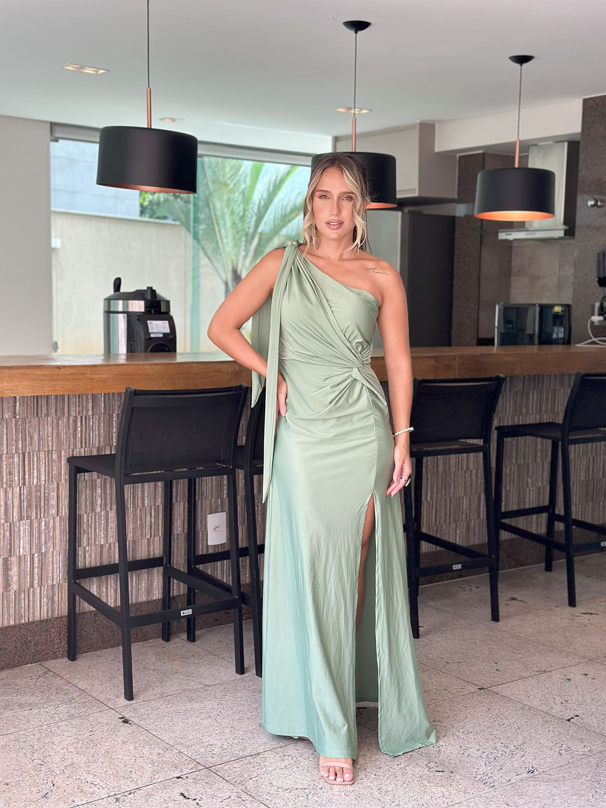 Vestido Longo Lari Menta Jersey Br